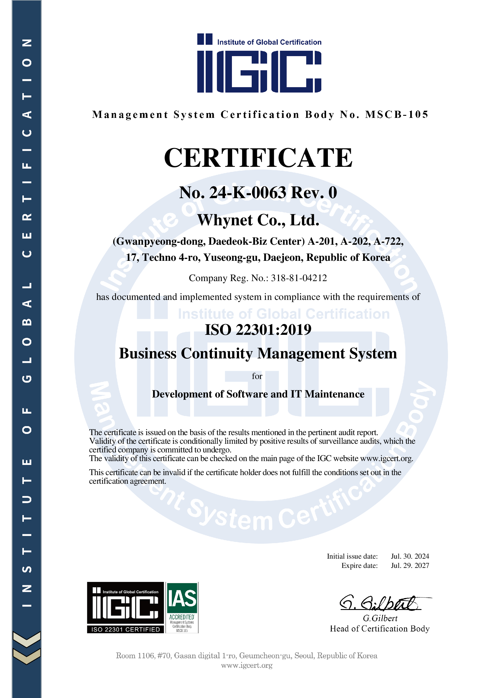 ISO/IEC 22301 certificate